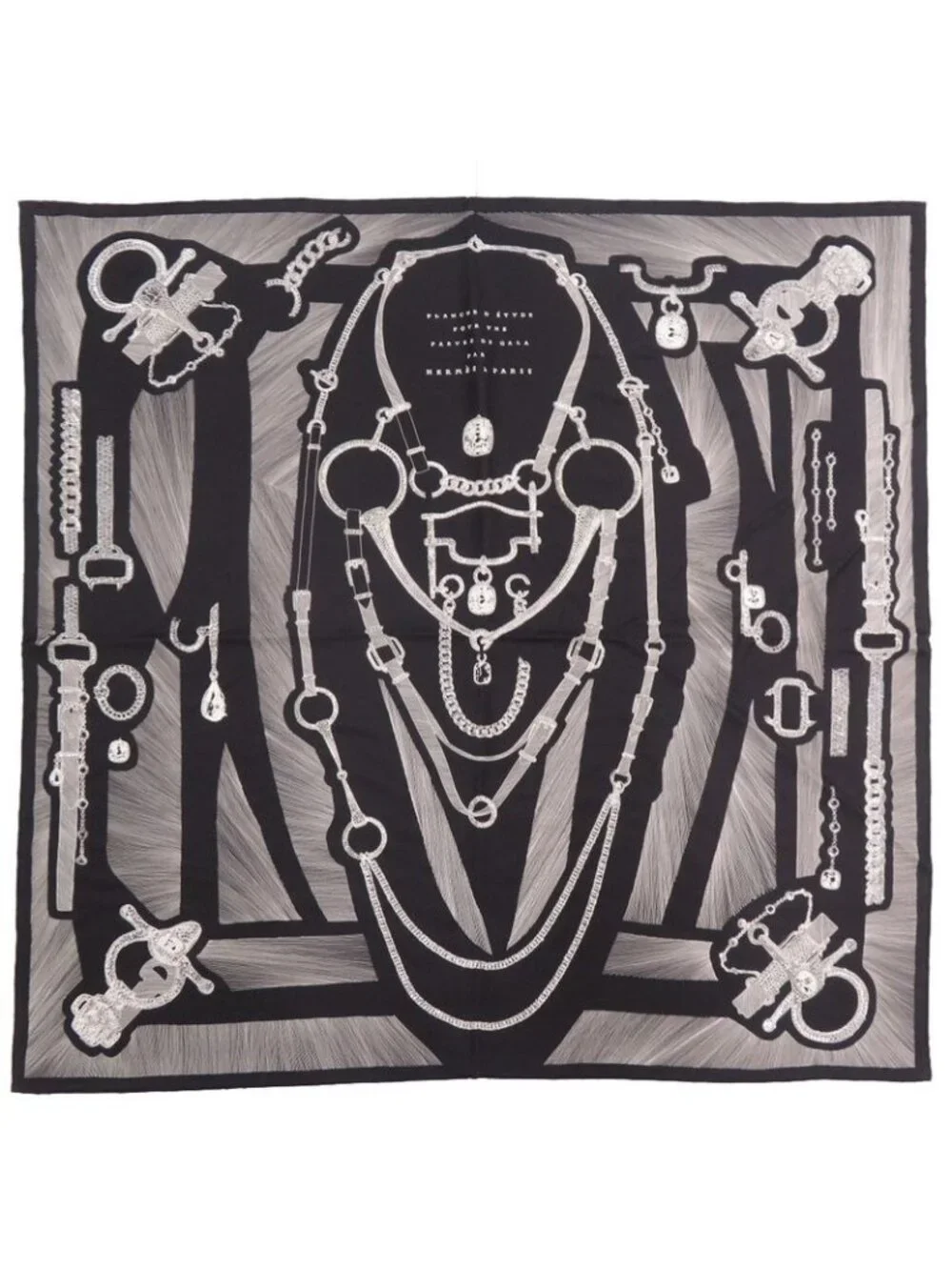 Hermes Carre 90 Planche D Etvde Formal Attire Etude Rhinestone Silk Black 1565 - Picture 1 of 5